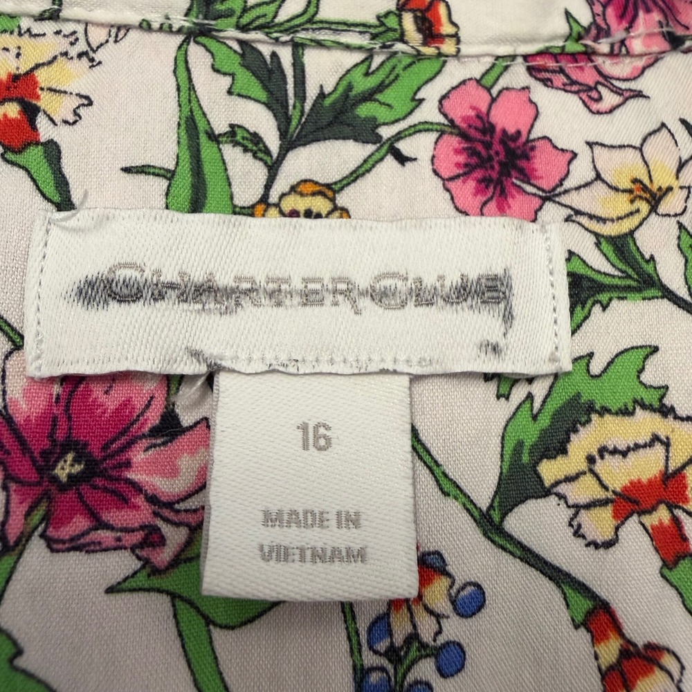 Charter Club Women Floral Sleeveless Button Down Shirt White Pink Cotton Sz 16 - Picture 3 of 6
